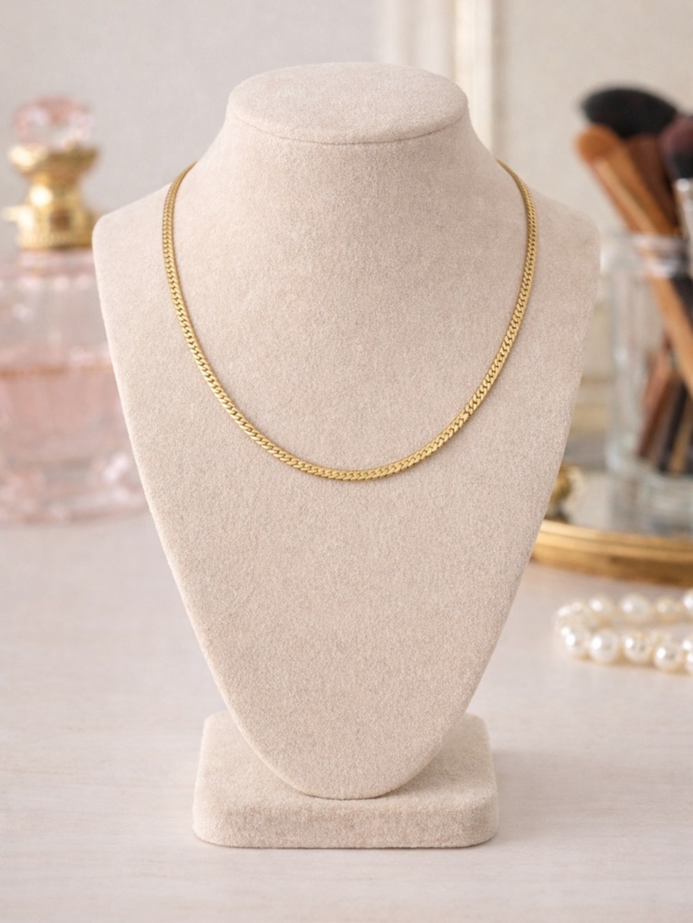 Monet Gold Curb Chain Necklace - Slim Classic Herringbone Link